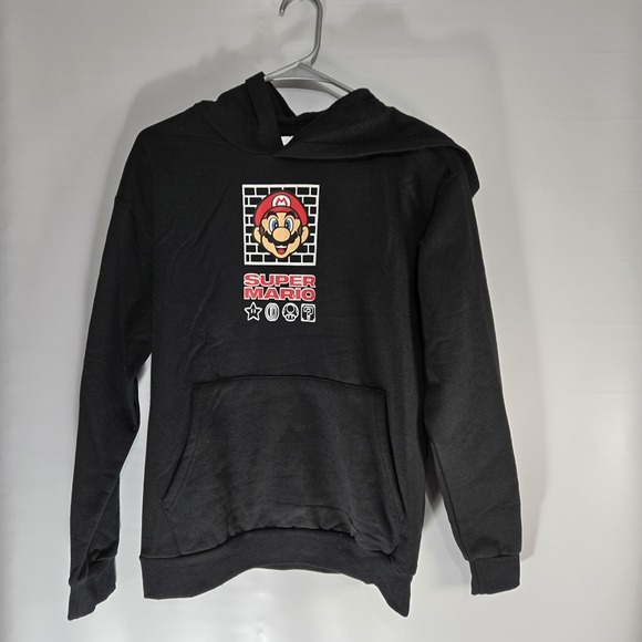 Kids Size 14-16 Black Super Mario Hooded  Shirt. - Picture 2 of 5